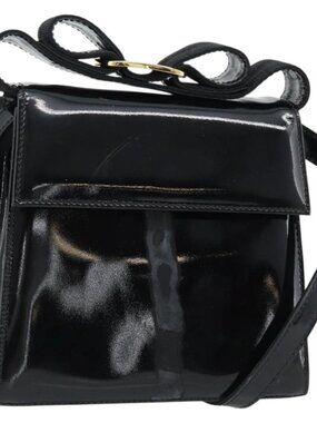 Salvatore Ferragamo Shoulder Bag Patent Leather Black Gold Auth 92696